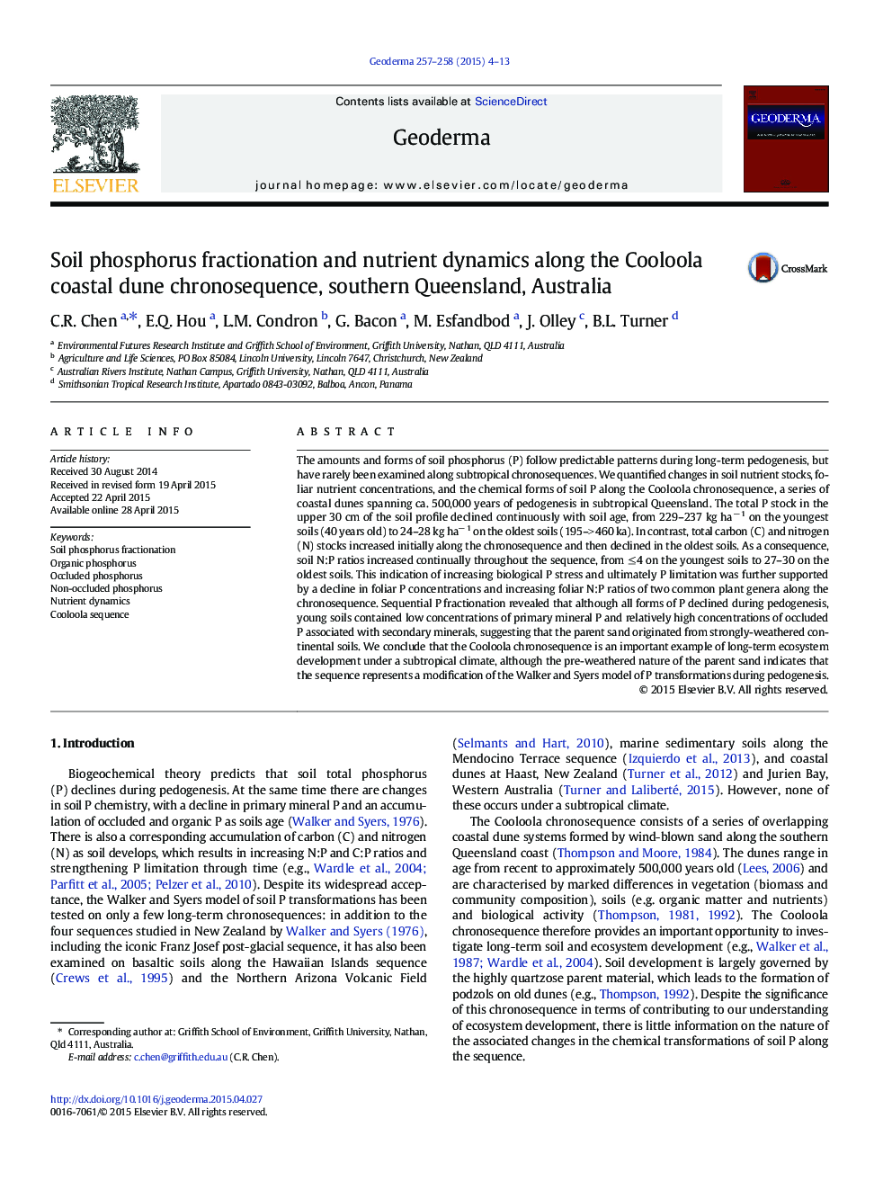 Soil phosphorus fractionation and nutrient dynamics along the Cooloola coastal dune chronosequence, southern Queensland, Australia