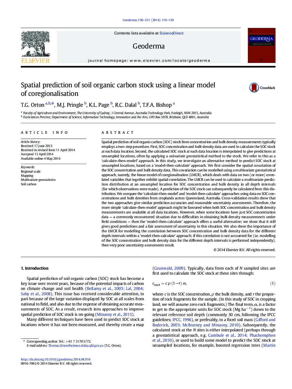 Spatial prediction of soil organic carbon stock using a linear model of coregionalisation