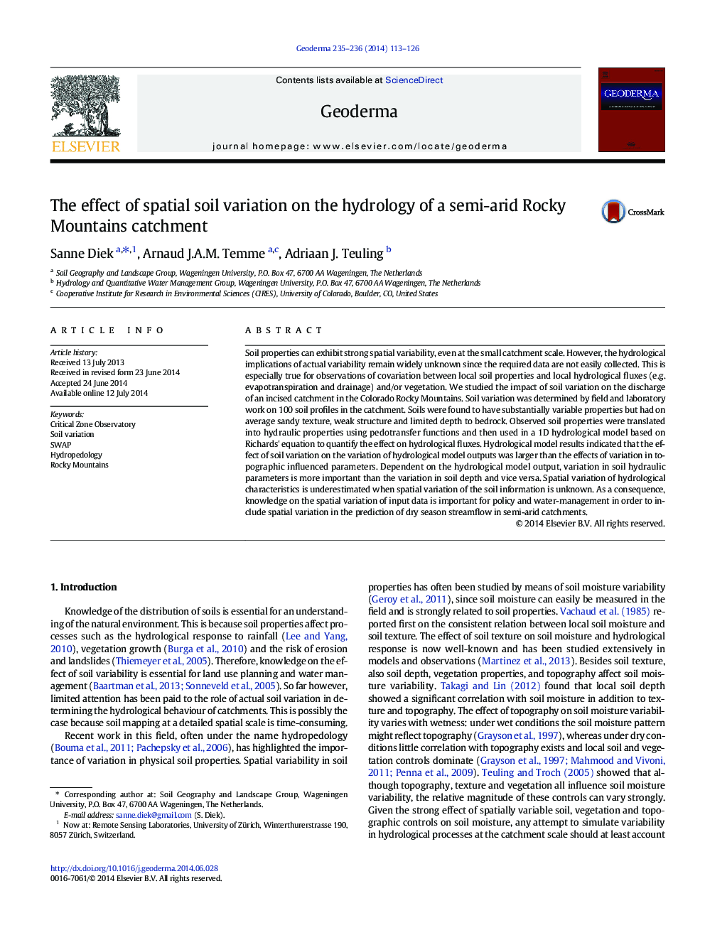 The effect of spatial soil variation on the hydrology of a semi-arid Rocky Mountains catchment