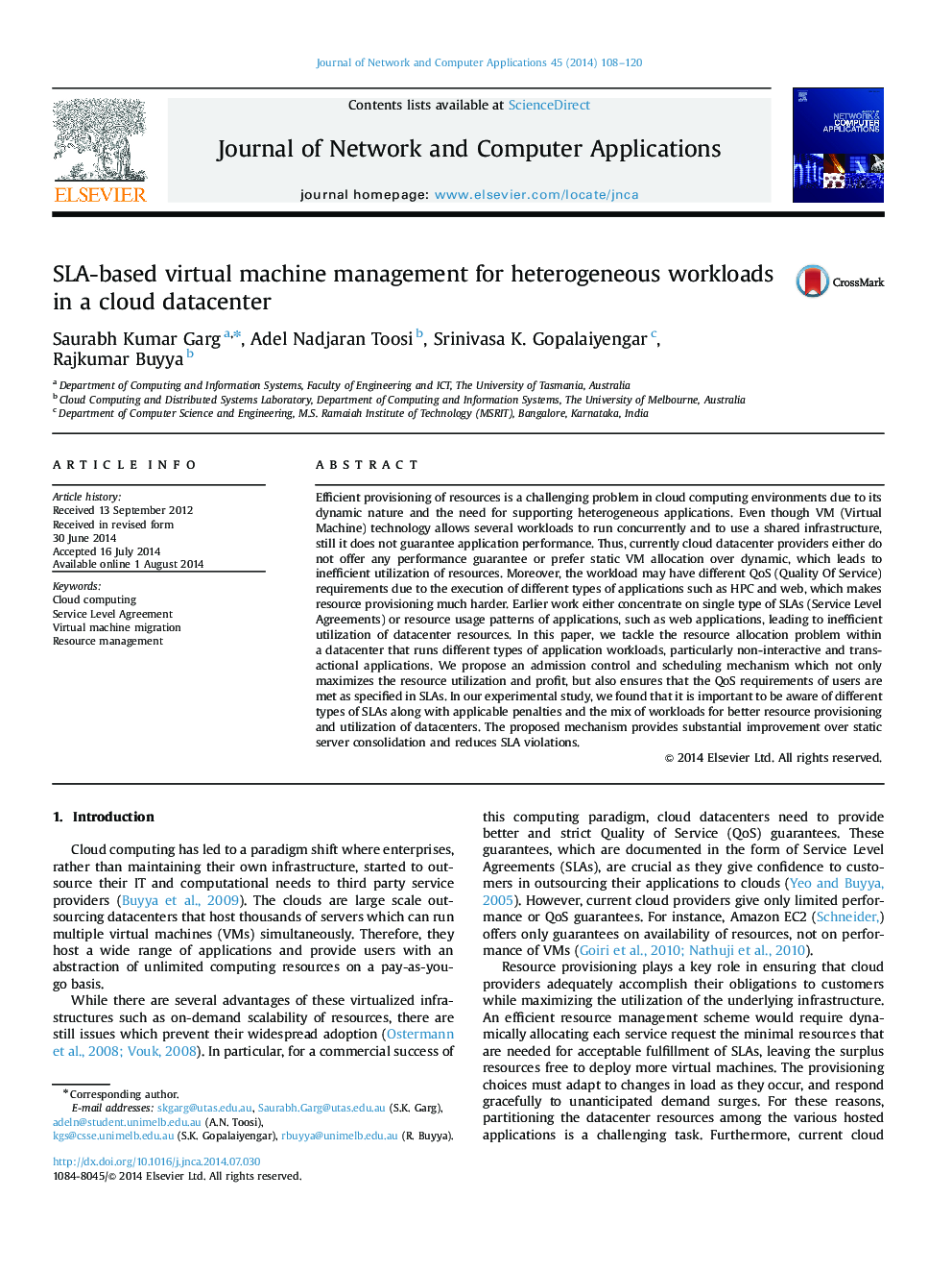 SLA-based virtual machine management for heterogeneous workloads in a cloud datacenter