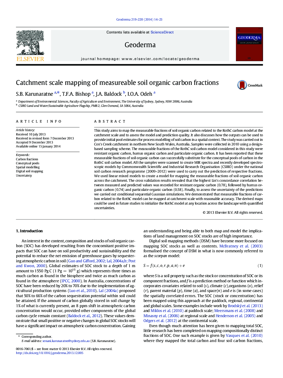 Catchment scale mapping of measureable soil organic carbon fractions