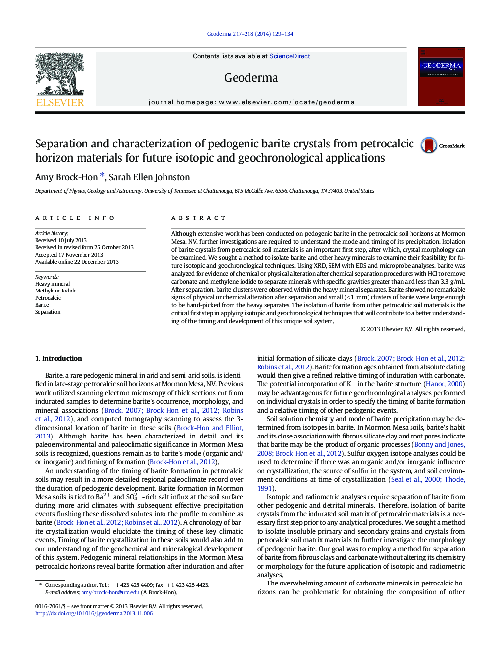 Separation and characterization of pedogenic barite crystals from petrocalcic horizon materials for future isotopic and geochronological applications