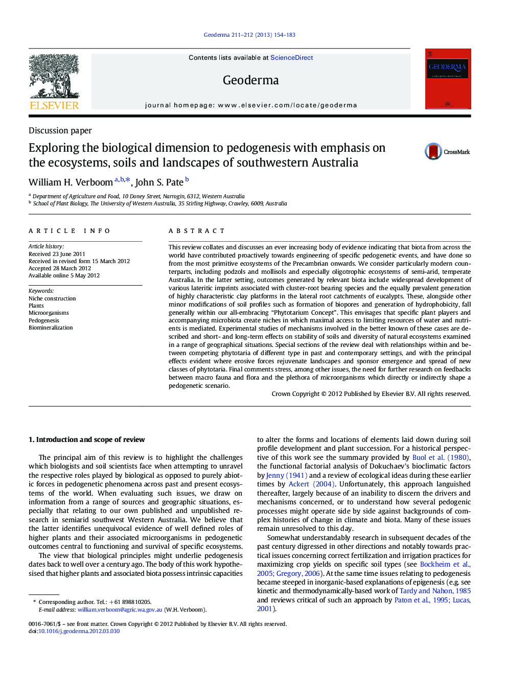 Exploring the biological dimension to pedogenesis with emphasis on the ecosystems, soils and landscapes of southwestern Australia