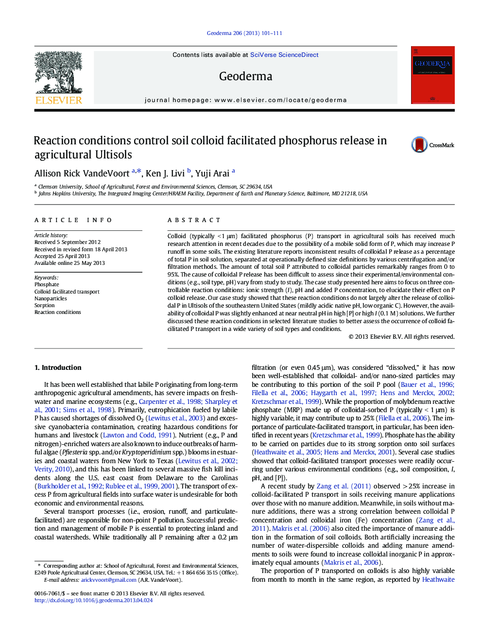 Reaction conditions control soil colloid facilitated phosphorus release in agricultural Ultisols