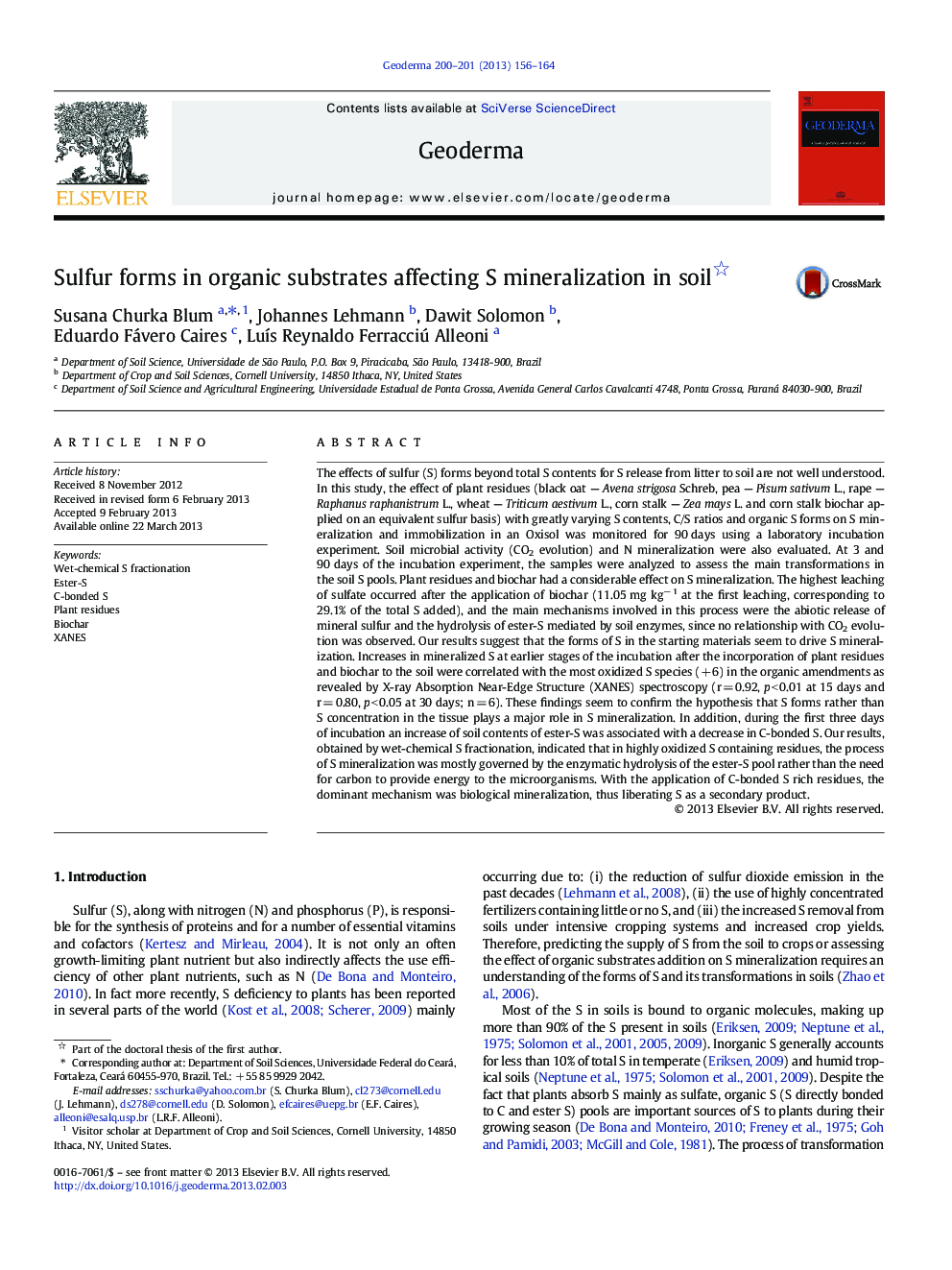 Sulfur forms in organic substrates affecting S mineralization in soil 