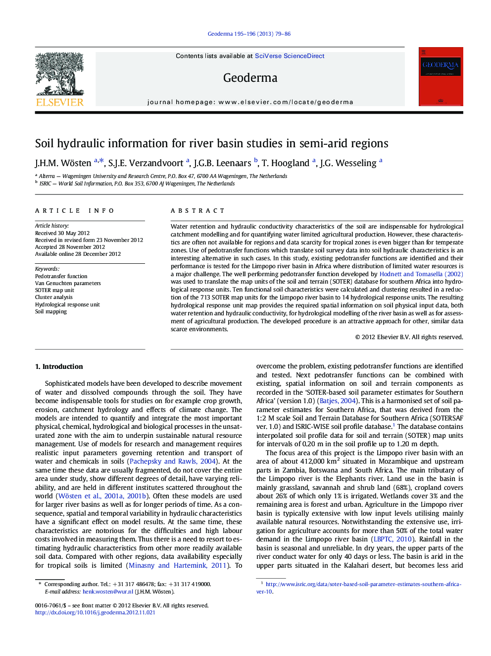 Soil hydraulic information for river basin studies in semi-arid regions