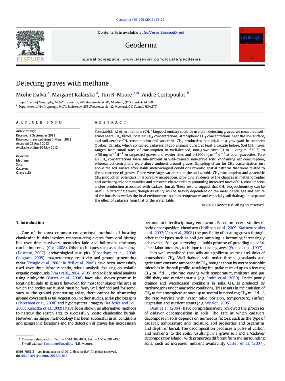 Detecting graves with methane