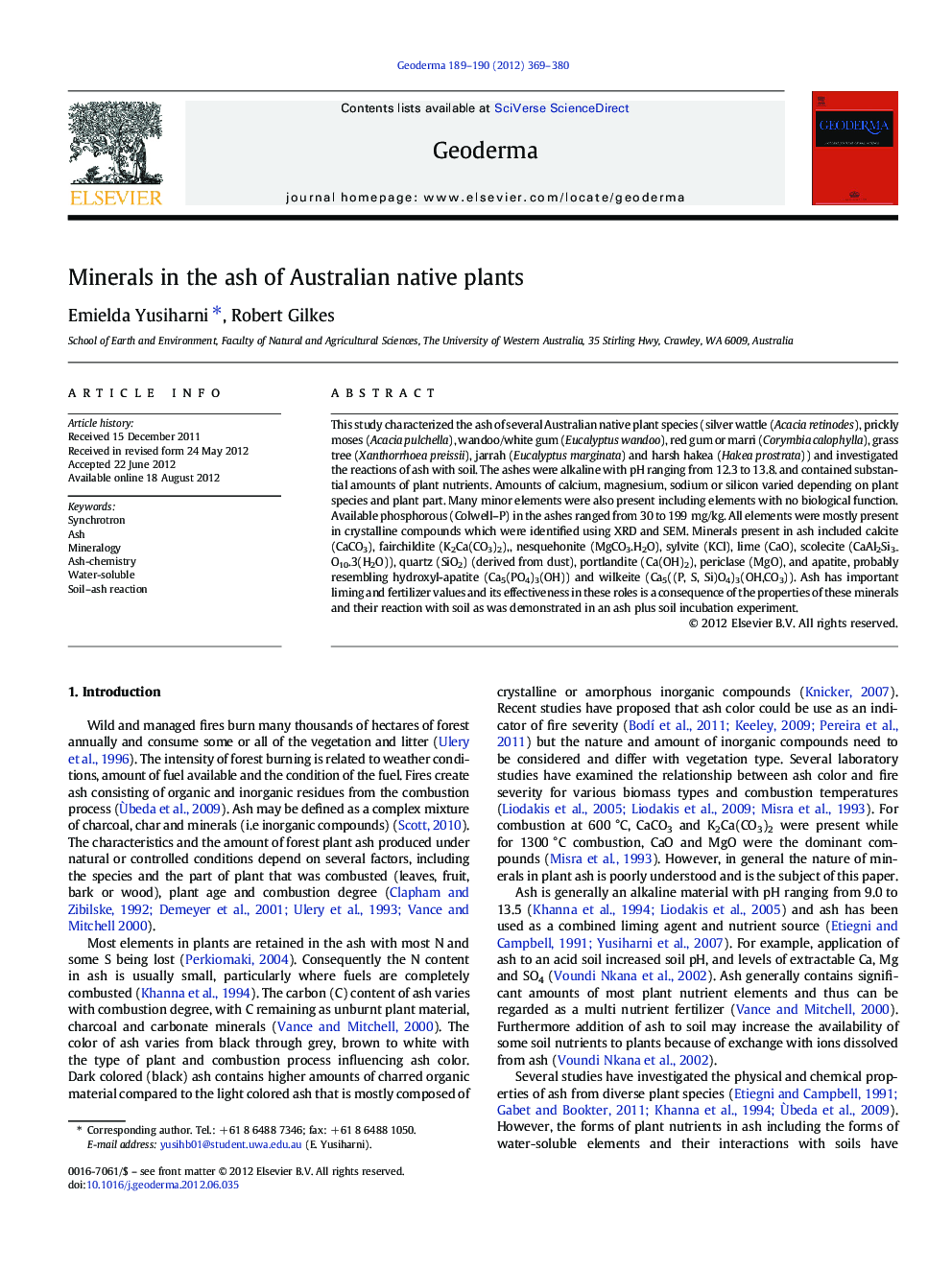 عکس صفحه اول مقاله: Minerals in the ash of Australian native plants Minerals in the ash of Australian native plants
