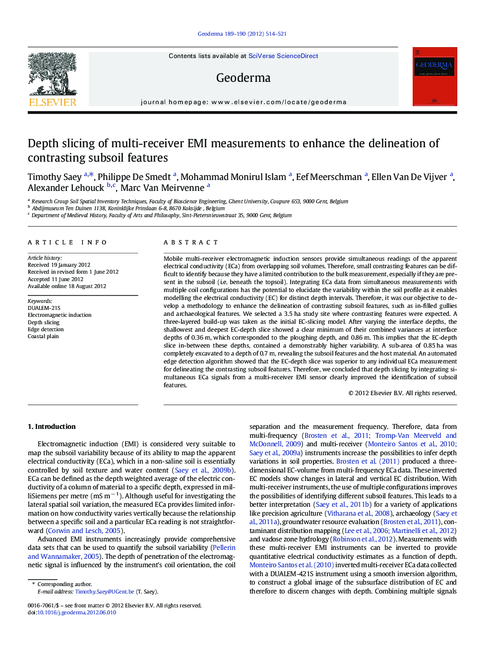 Depth slicing of multi-receiver EMI measurements to enhance the delineation of contrasting subsoil features