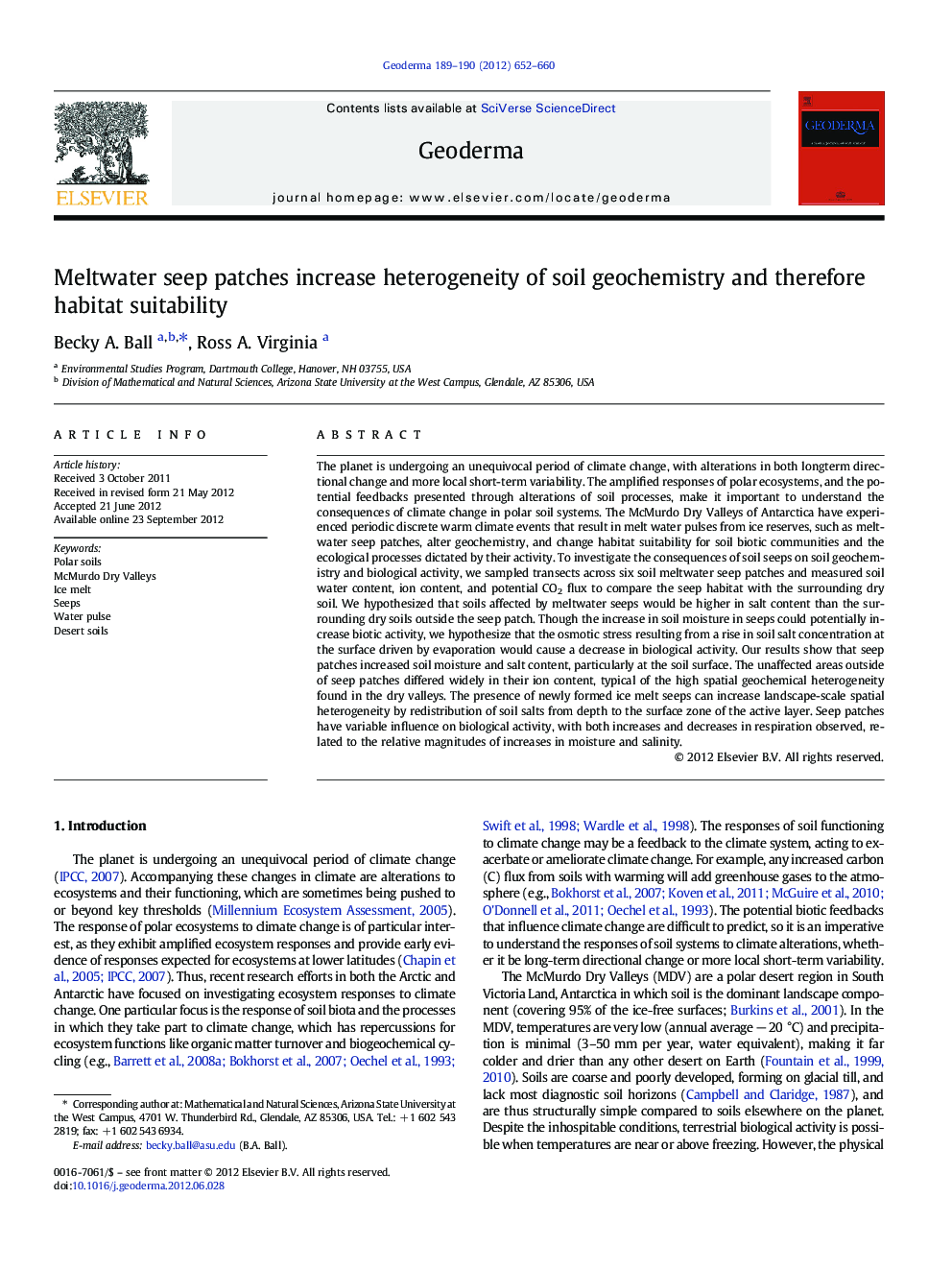 Meltwater seep patches increase heterogeneity of soil geochemistry and therefore habitat suitability