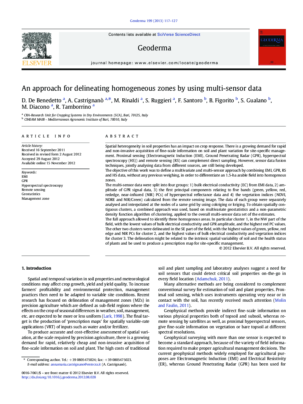 An approach for delineating homogeneous zones by using multi-sensor data