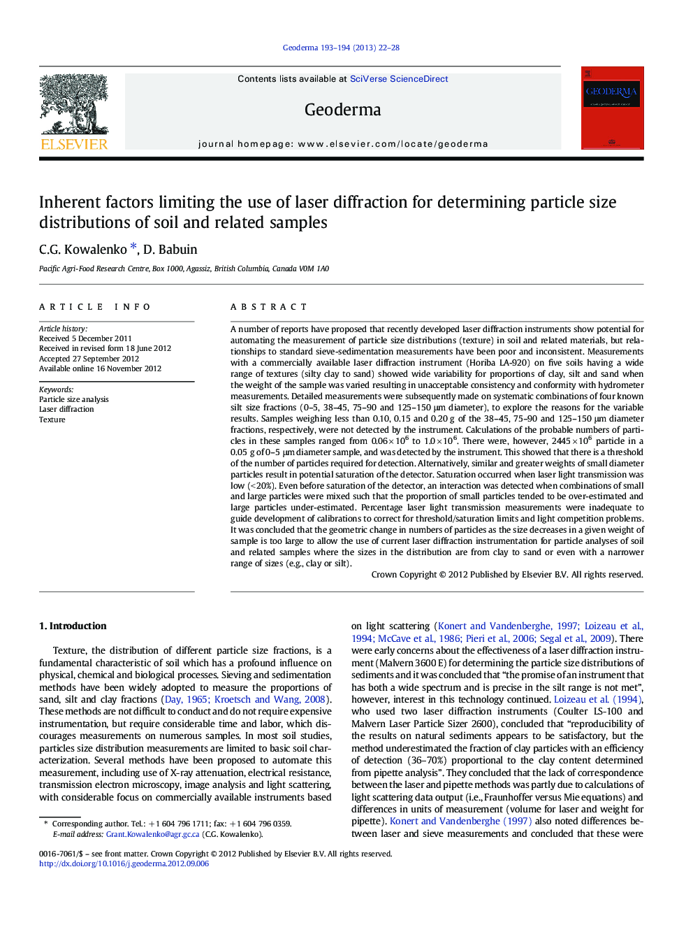 Inherent factors limiting the use of laser diffraction for determining particle size distributions of soil and related samples