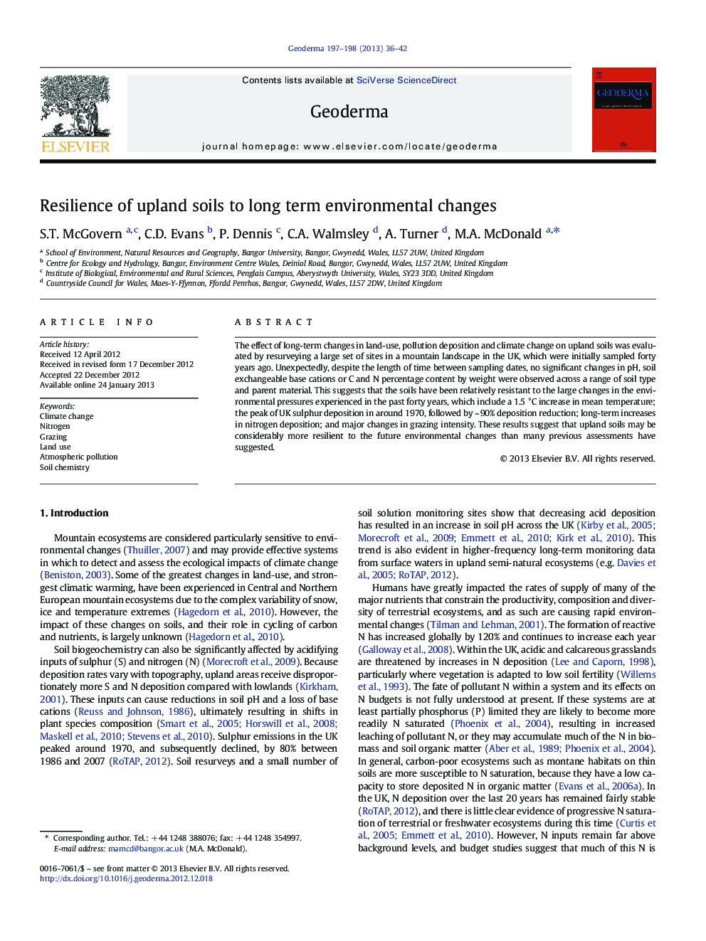 Resilience of upland soils to long term environmental changes