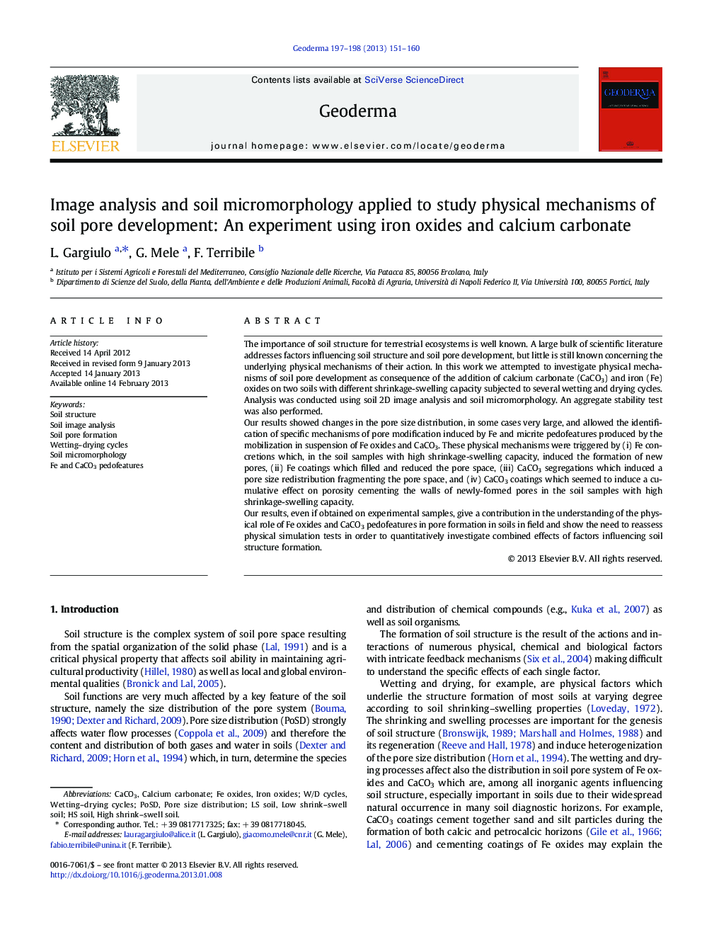 Image analysis and soil micromorphology applied to study physical mechanisms of soil pore development: An experiment using iron oxides and calcium carbonate