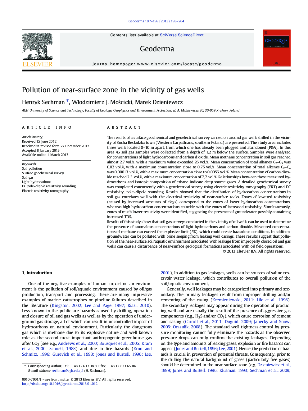 Pollution of near-surface zone in the vicinity of gas wells