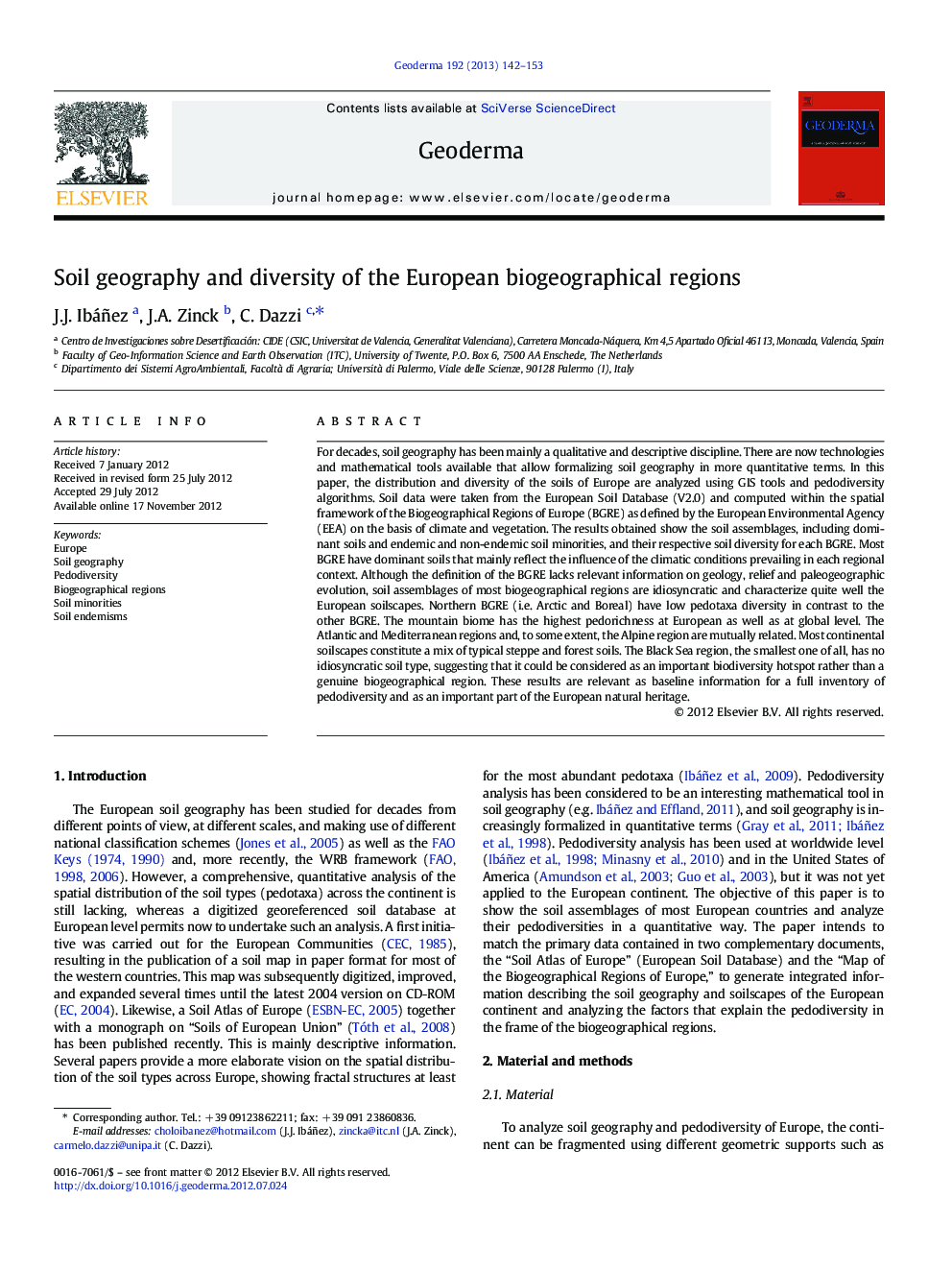 Soil geography and diversity of the European biogeographical regions