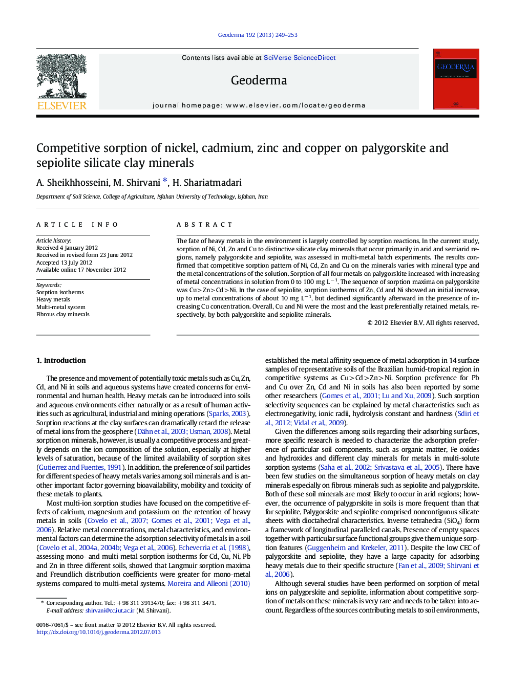 Competitive sorption of nickel, cadmium, zinc and copper on palygorskite and sepiolite silicate clay minerals