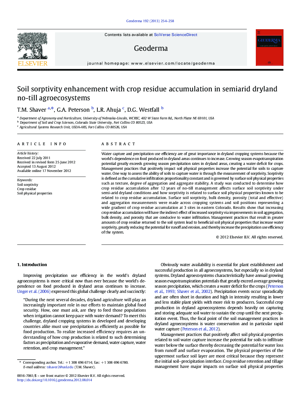 Soil sorptivity enhancement with crop residue accumulation in semiarid dryland no-till agroecosystems