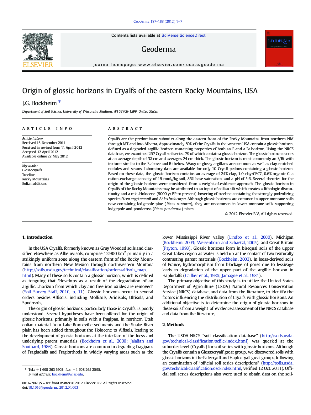 Origin of glossic horizons in Cryalfs of the eastern Rocky Mountains, USA