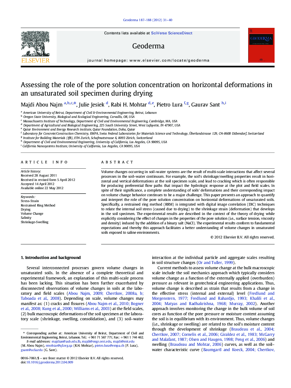 Assessing the role of the pore solution concentration on horizontal deformations in an unsaturated soil specimen during drying