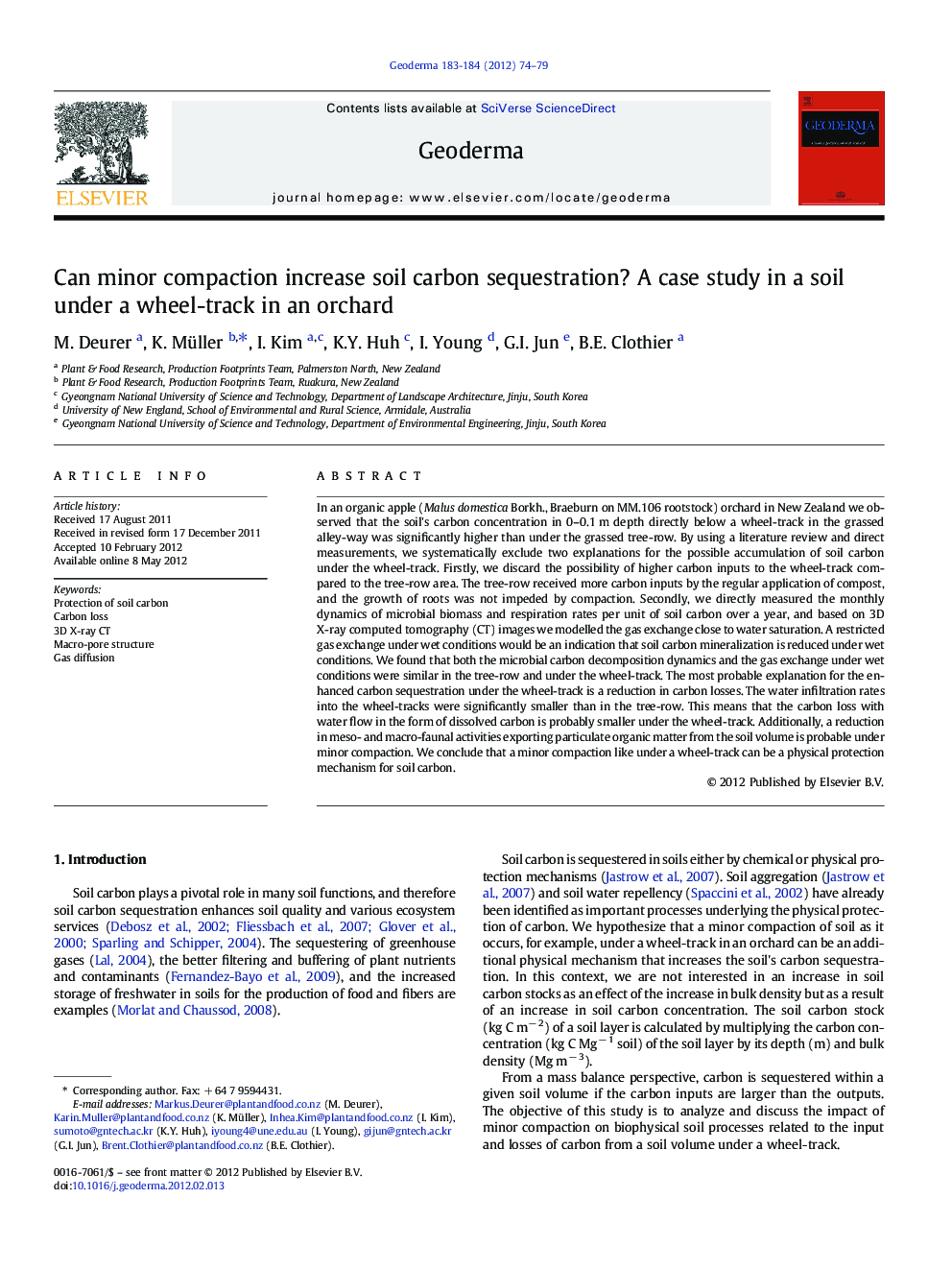 Can minor compaction increase soil carbon sequestration? A case study in a soil under a wheel-track in an orchard