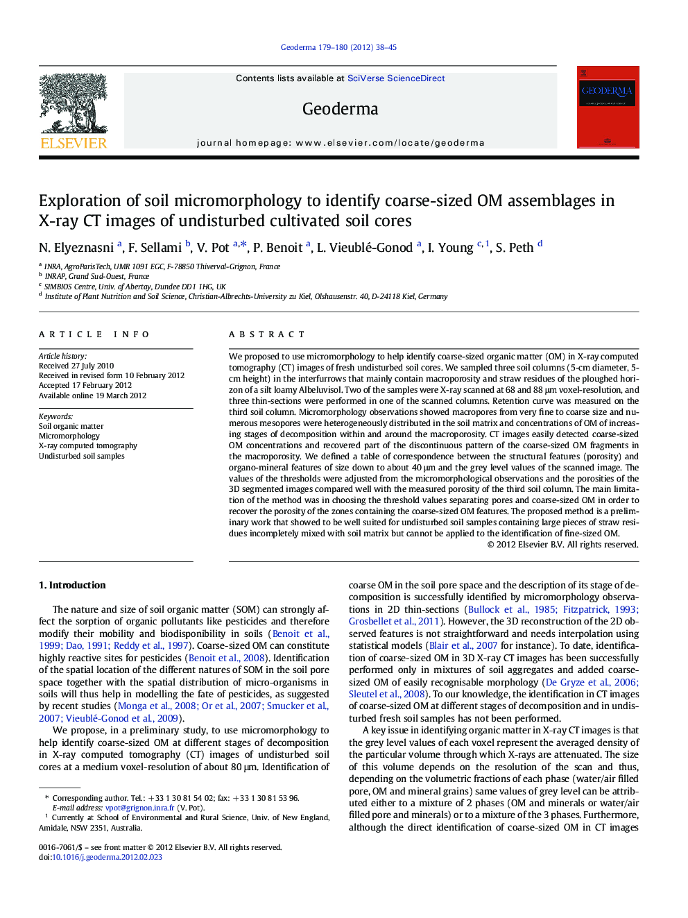 Exploration of soil micromorphology to identify coarse-sized OM assemblages in X-ray CT images of undisturbed cultivated soil cores