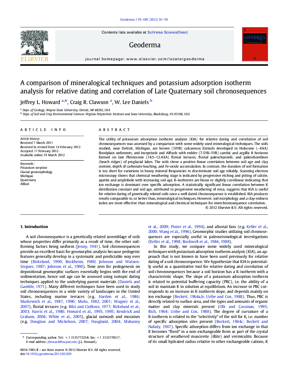 A comparison of mineralogical techniques and potassium adsorption isotherm analysis for relative dating and correlation of Late Quaternary soil chronosequences