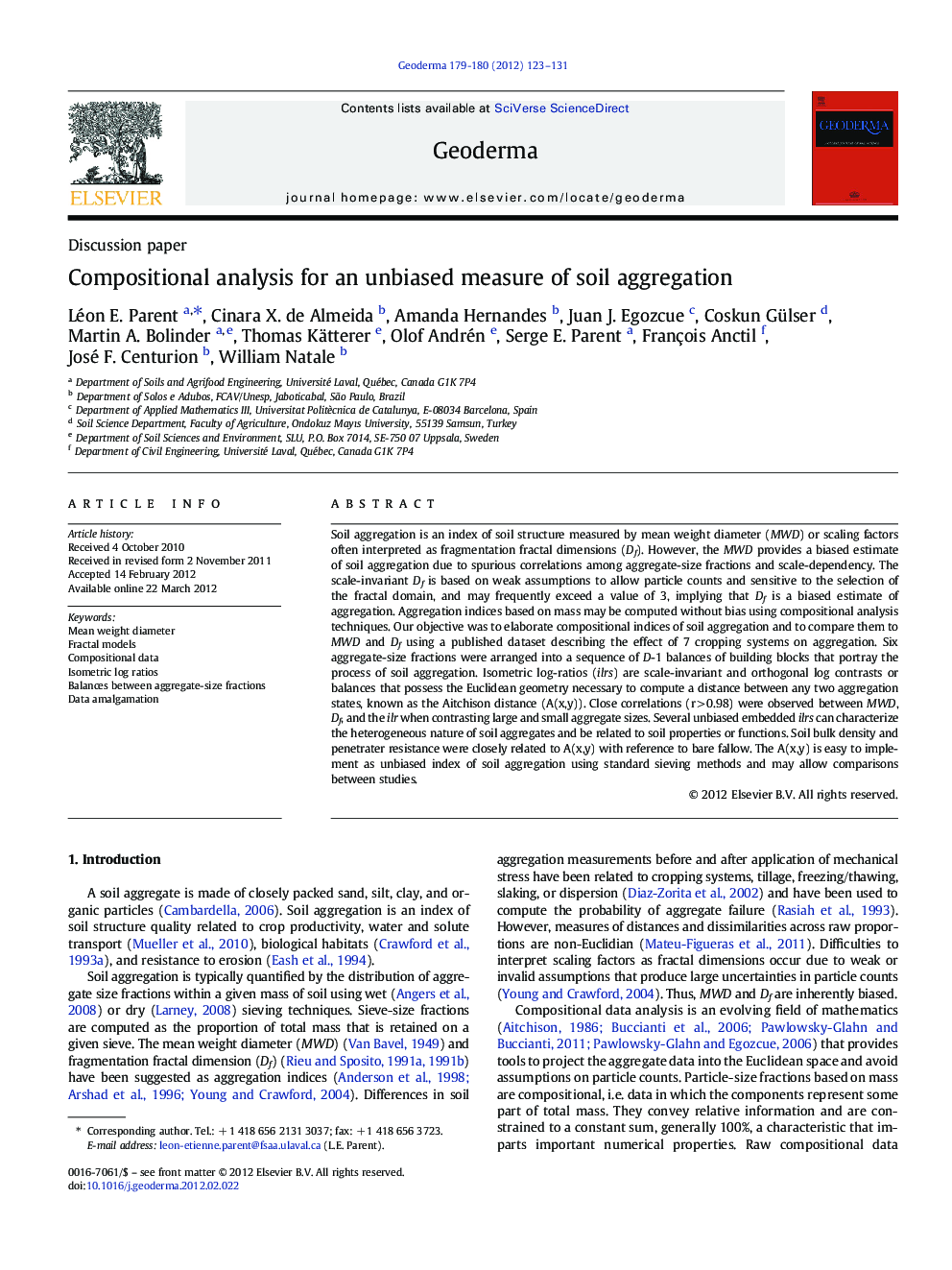 Compositional analysis for an unbiased measure of soil aggregation