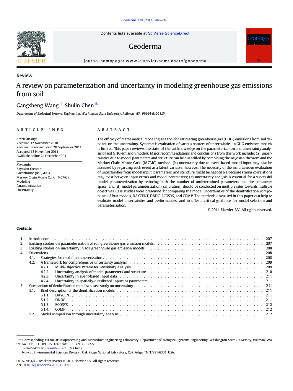 A review on parameterization and uncertainty in modeling greenhouse gas emissions from soil