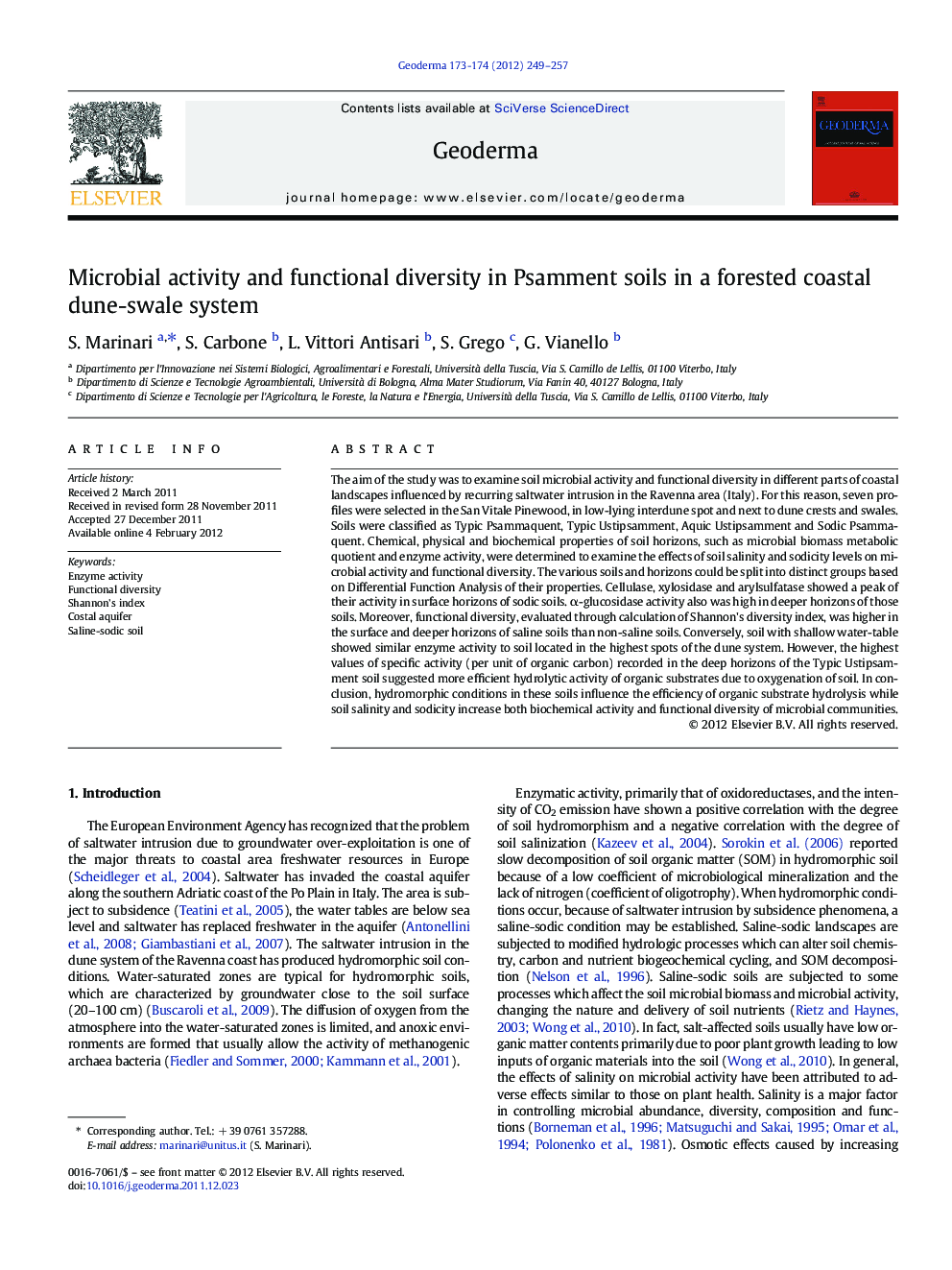 Microbial activity and functional diversity in Psamment soils in a forested coastal dune-swale system