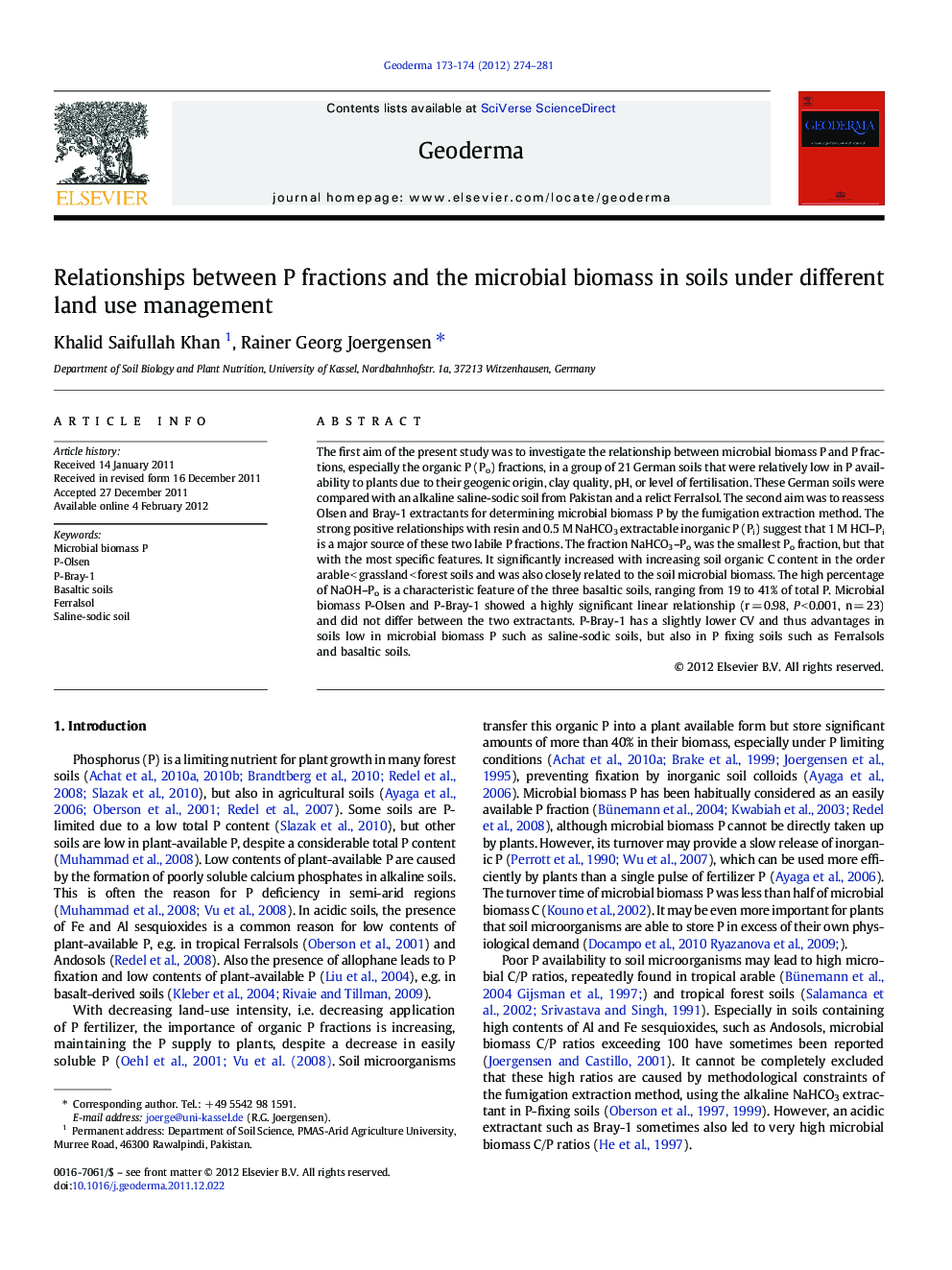 Relationships between P fractions and the microbial biomass in soils under different land use management