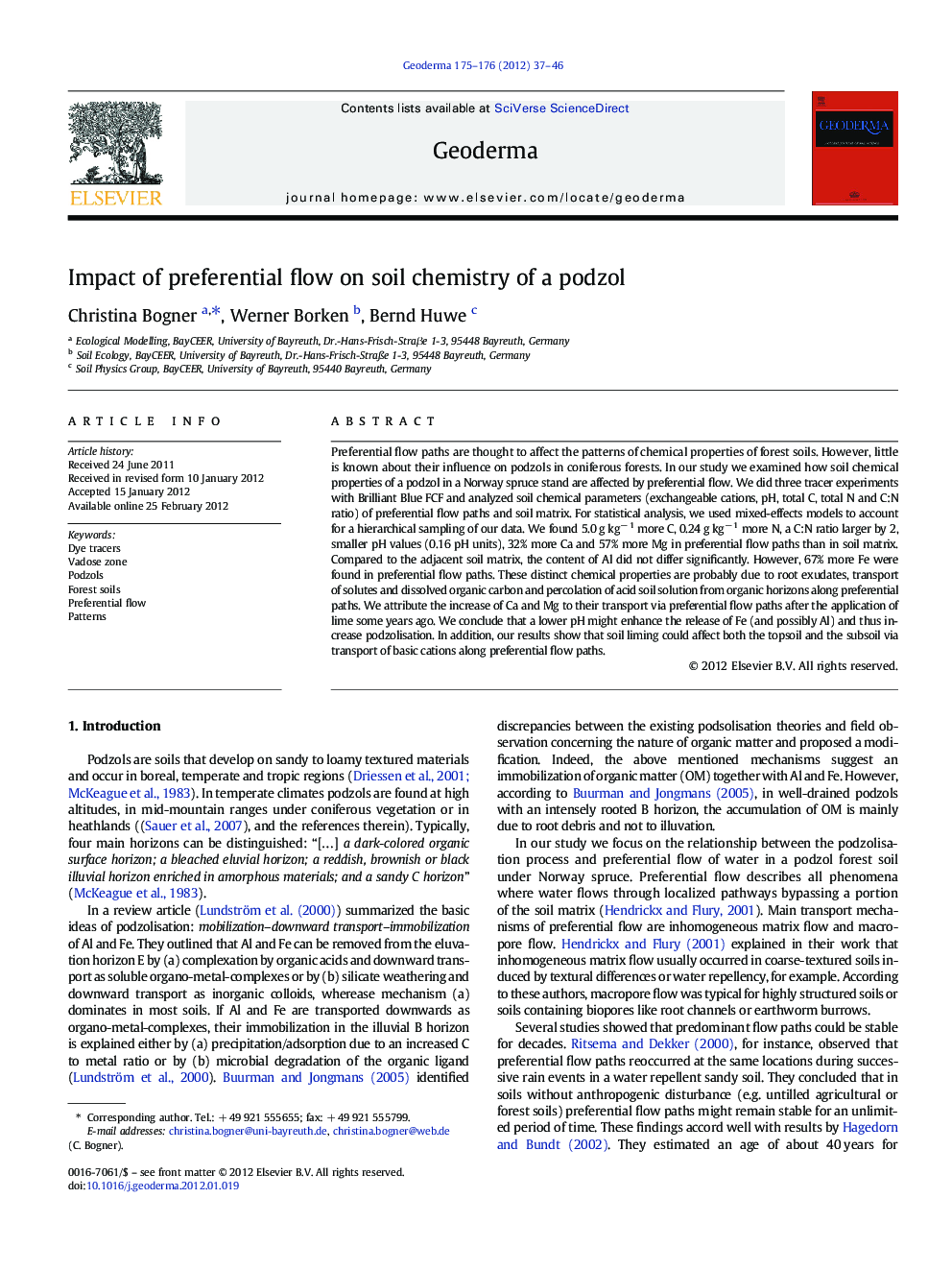 Impact of preferential flow on soil chemistry of a podzol