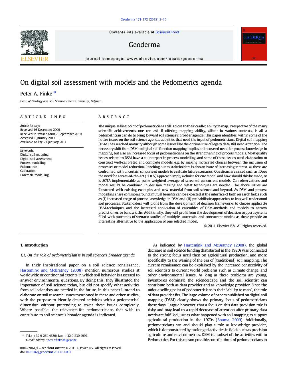 On digital soil assessment with models and the Pedometrics agenda