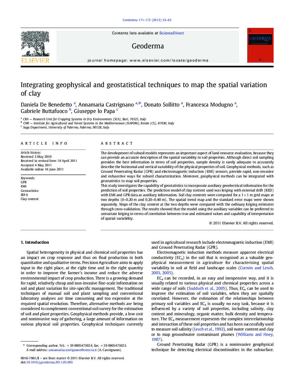 Integrating geophysical and geostatistical techniques to map the spatial variation of clay