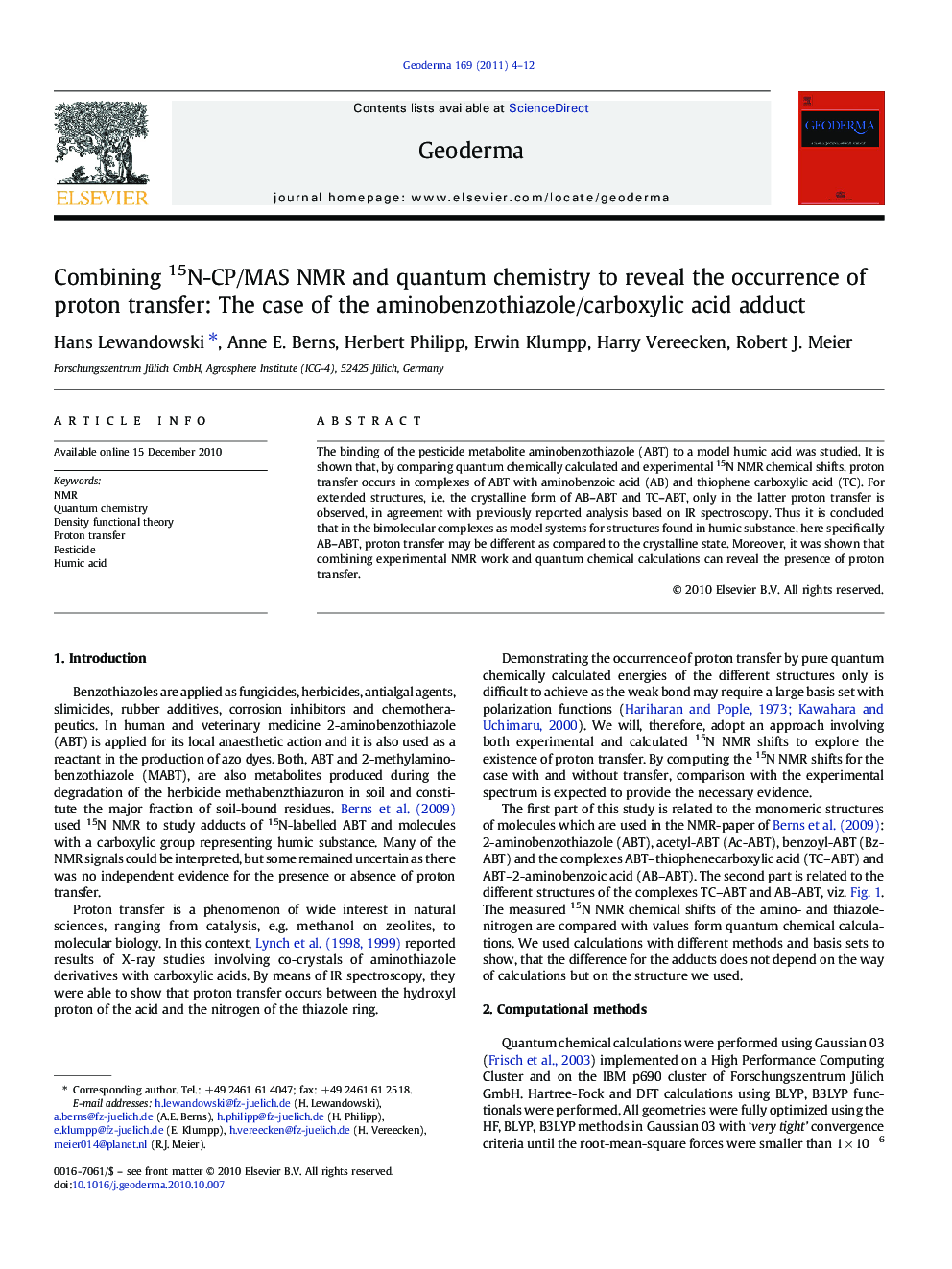 Combining 15N-CP/MAS NMR and quantum chemistry to reveal the occurrence of proton transfer: The case of the aminobenzothiazole/carboxylic acid adduct