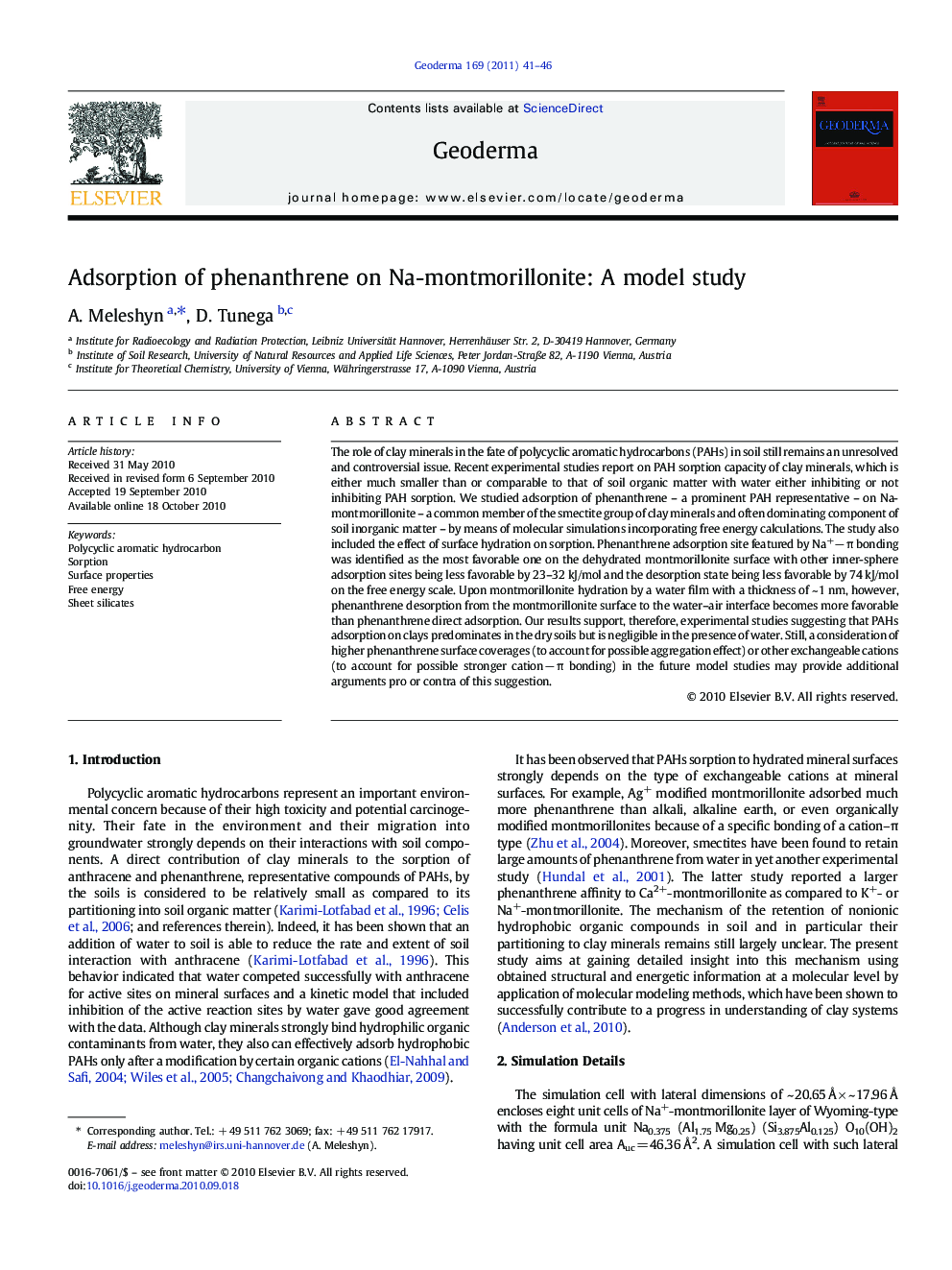 Adsorption of phenanthrene on Na-montmorillonite: A model study