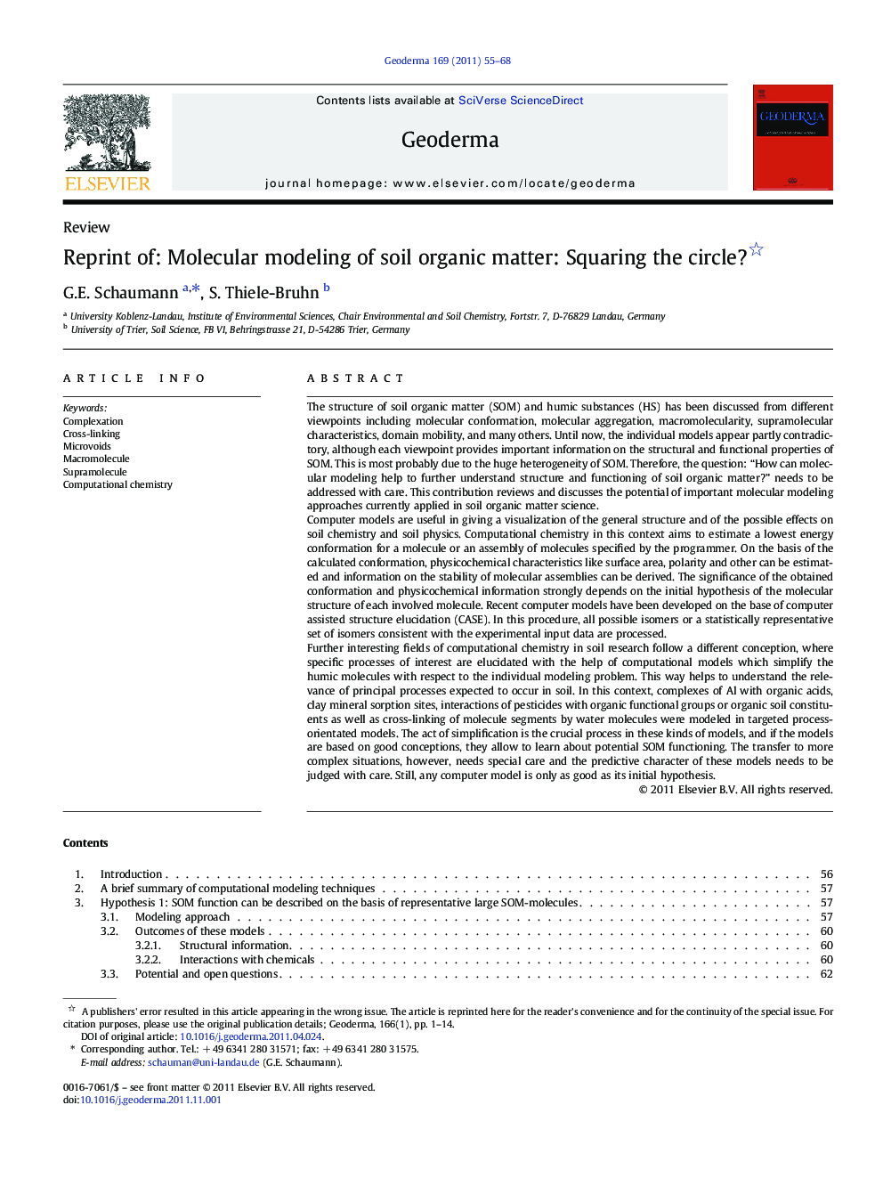 Reprint of: Molecular modeling of soil organic matter: Squaring the circle? 