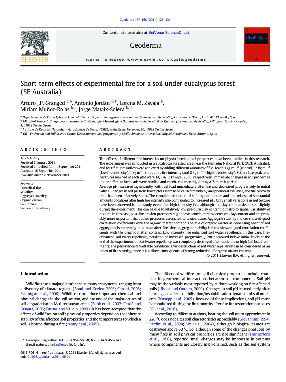 Short-term effects of experimental fire for a soil under eucalyptus forest (SE Australia)