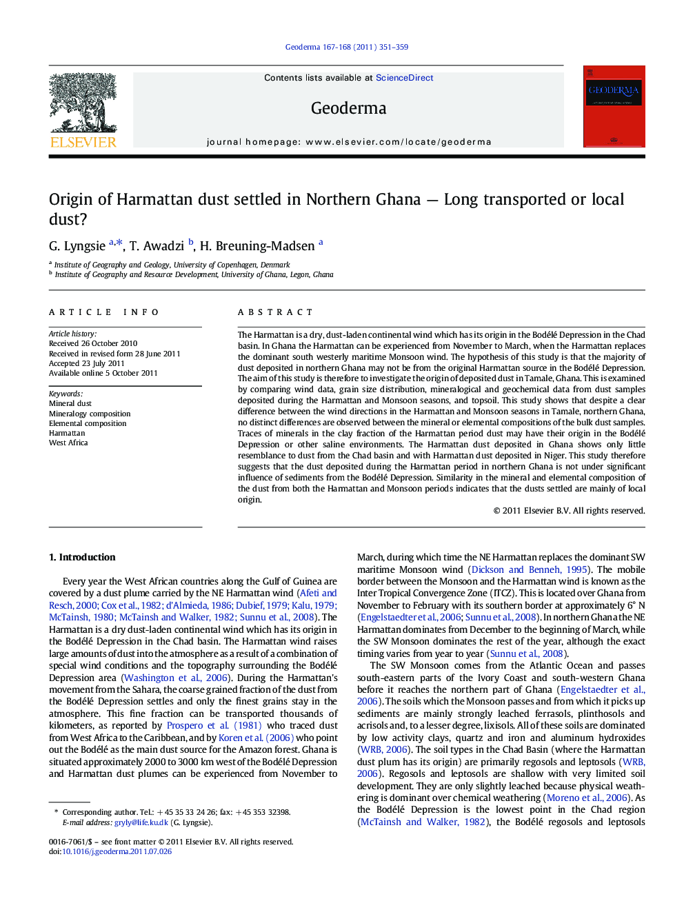 Origin of Harmattan dust settled in Northern Ghana — Long transported or local dust?