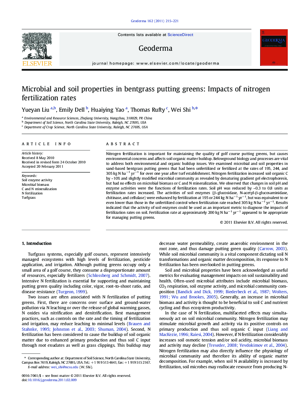 Microbial and soil properties in bentgrass putting greens: Impacts of nitrogen fertilization rates