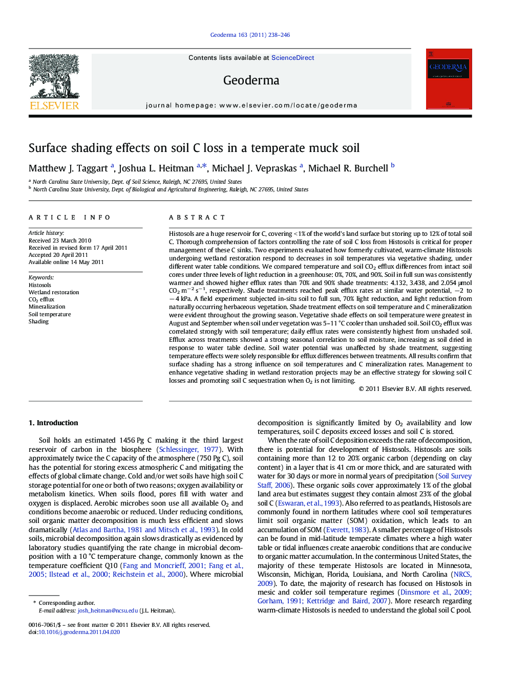 Surface shading effects on soil C loss in a temperate muck soil