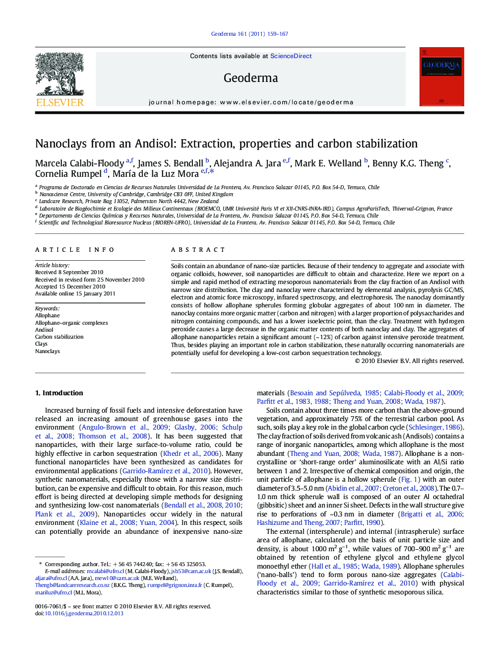 Nanoclays from an Andisol: Extraction, properties and carbon stabilization