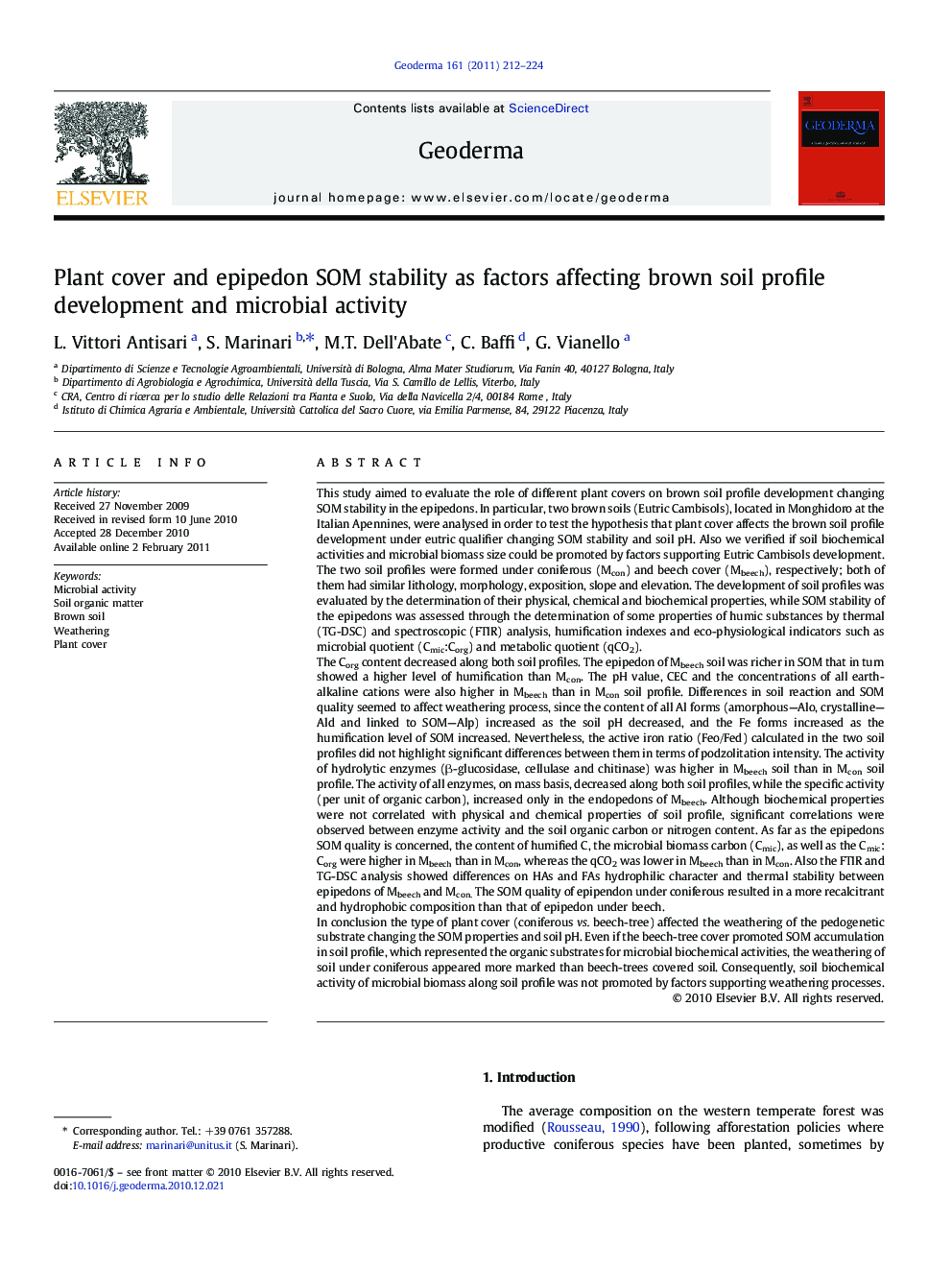 Plant cover and epipedon SOM stability as factors affecting brown soil profile development and microbial activity