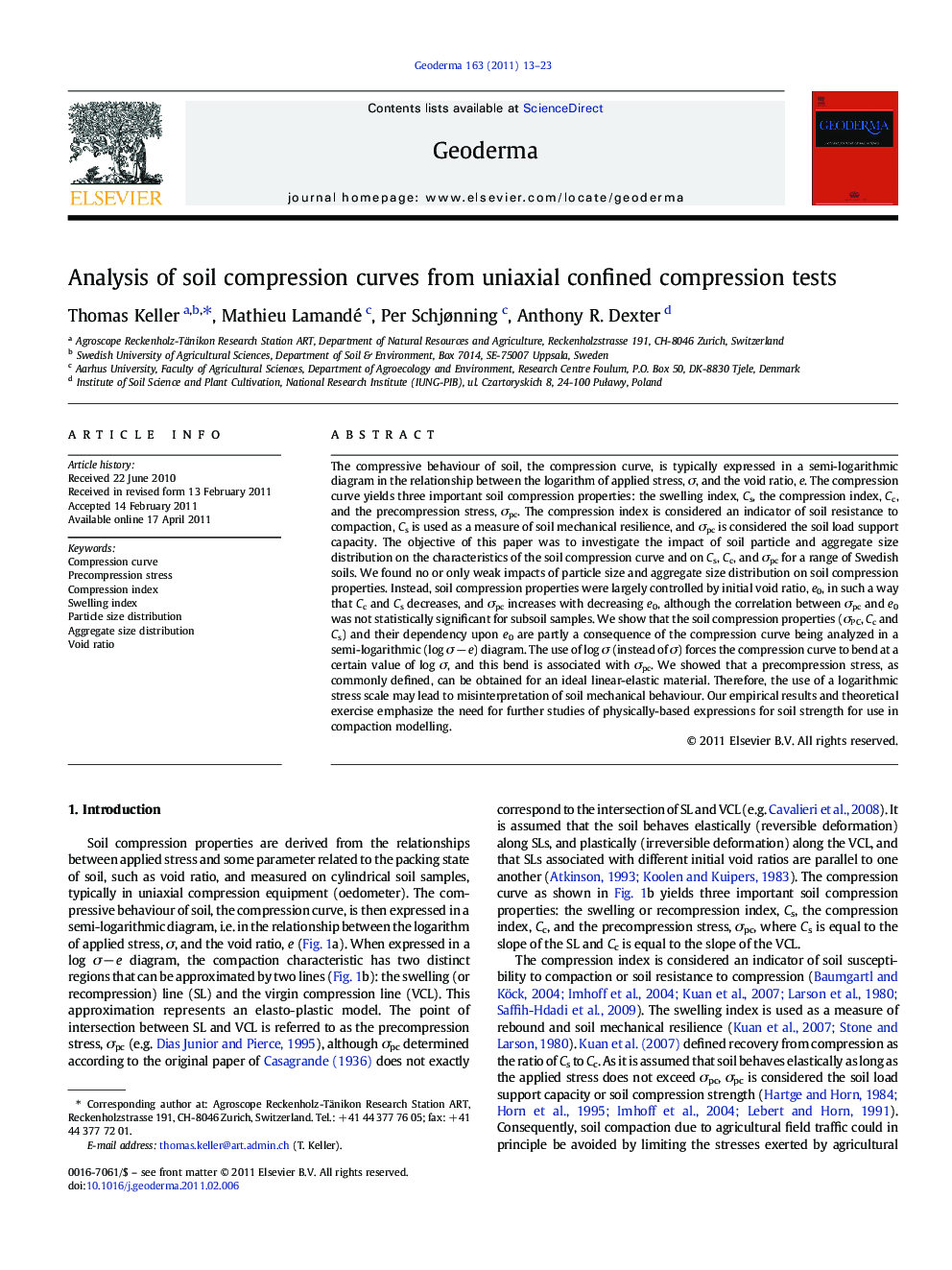 Analysis of soil compression curves from uniaxial confined compression tests