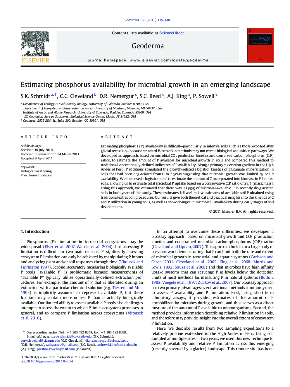Estimating phosphorus availability for microbial growth in an emerging landscape