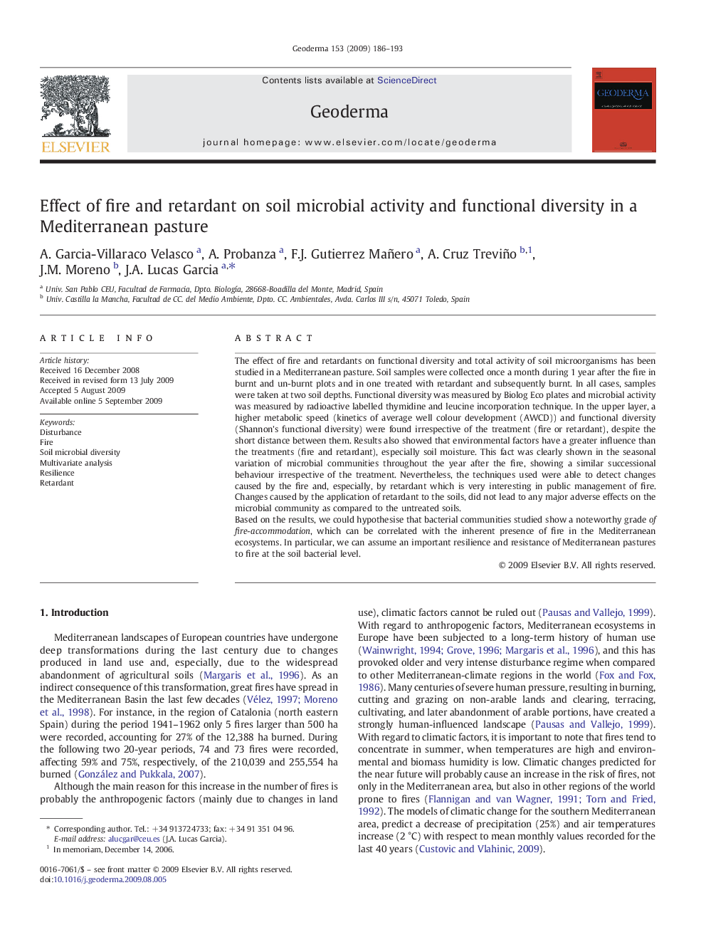 Effect of fire and retardant on soil microbial activity and functional diversity in a Mediterranean pasture