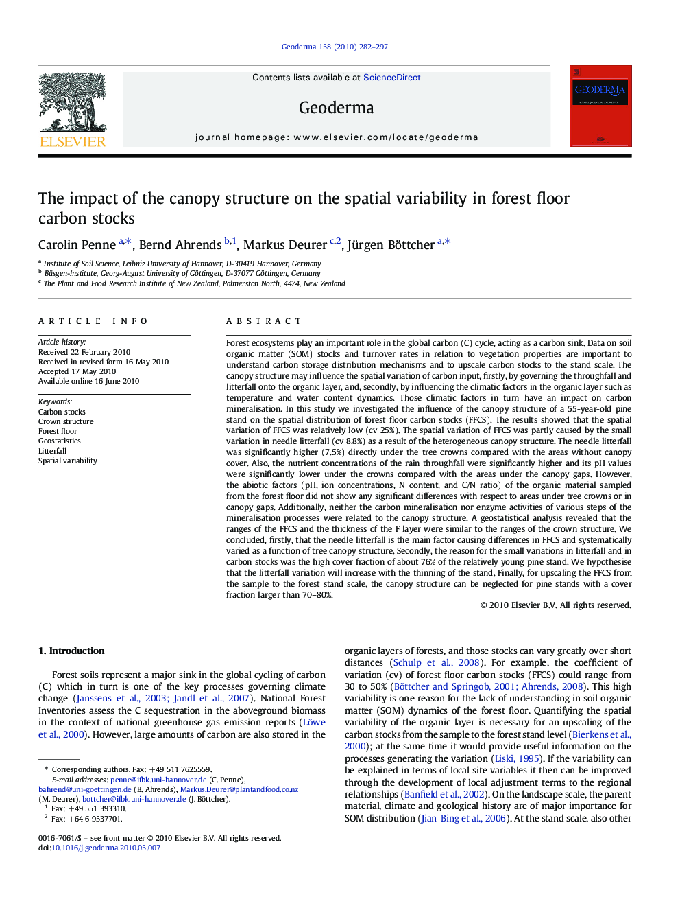 The impact of the canopy structure on the spatial variability in forest floor carbon stocks