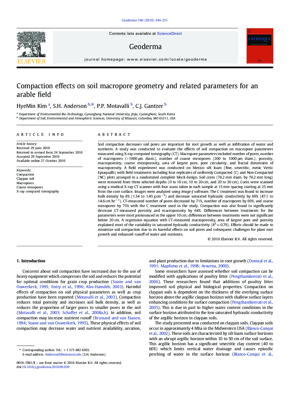 Compaction effects on soil macropore geometry and related parameters for an arable field