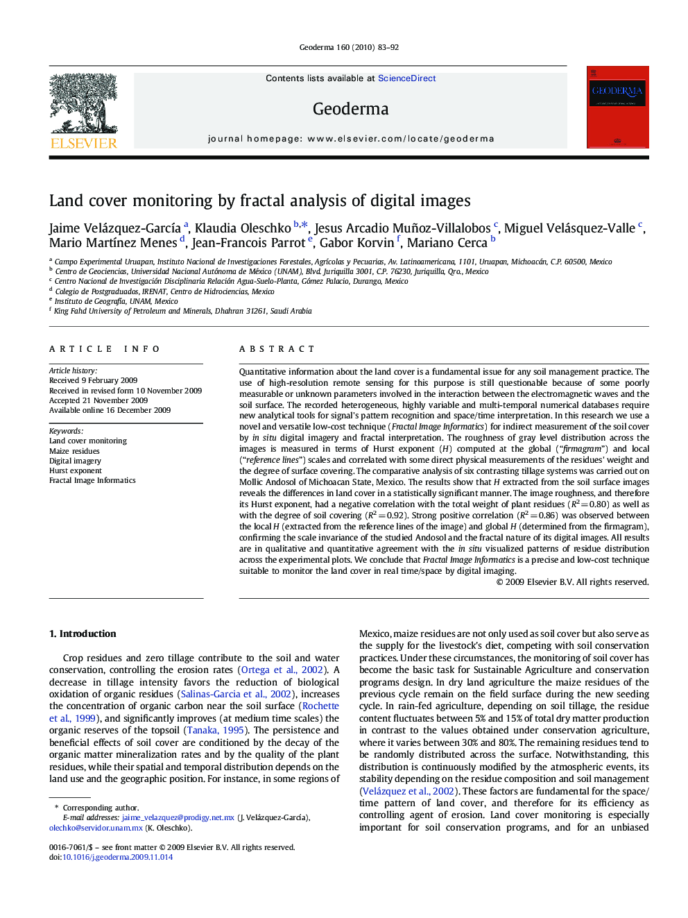 Land cover monitoring by fractal analysis of digital images