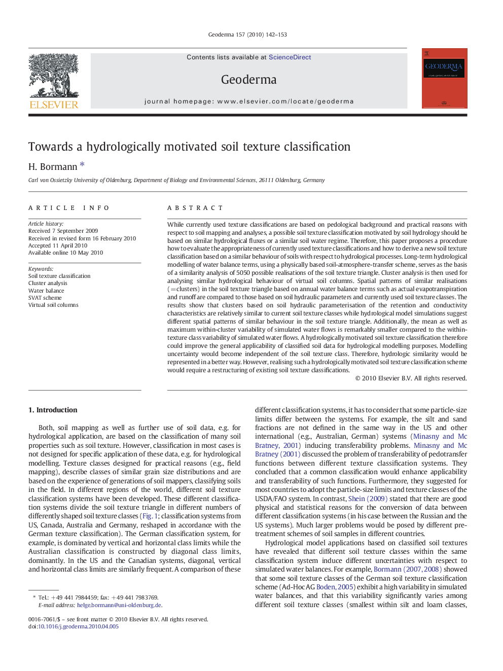 Towards a hydrologically motivated soil texture classification